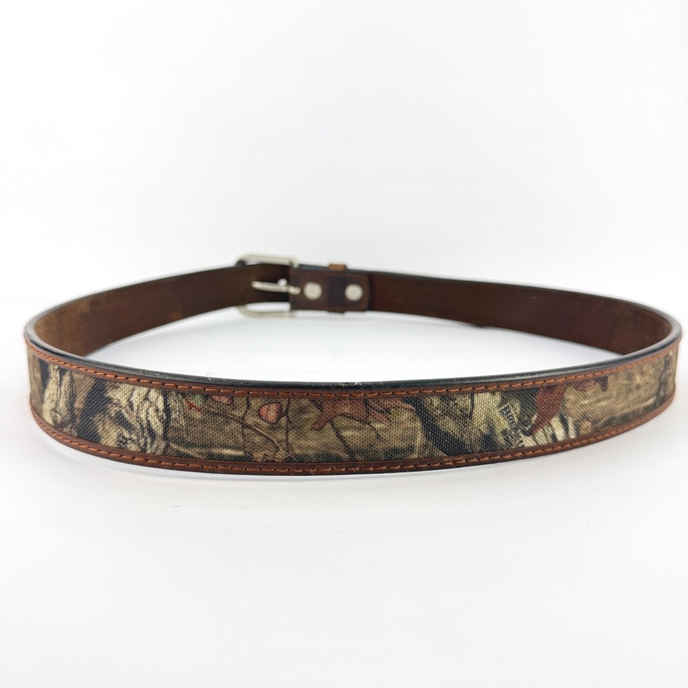RealTree Camo Mens Brown Leather Belt Size 42 Silver Buckle Hunting Western
